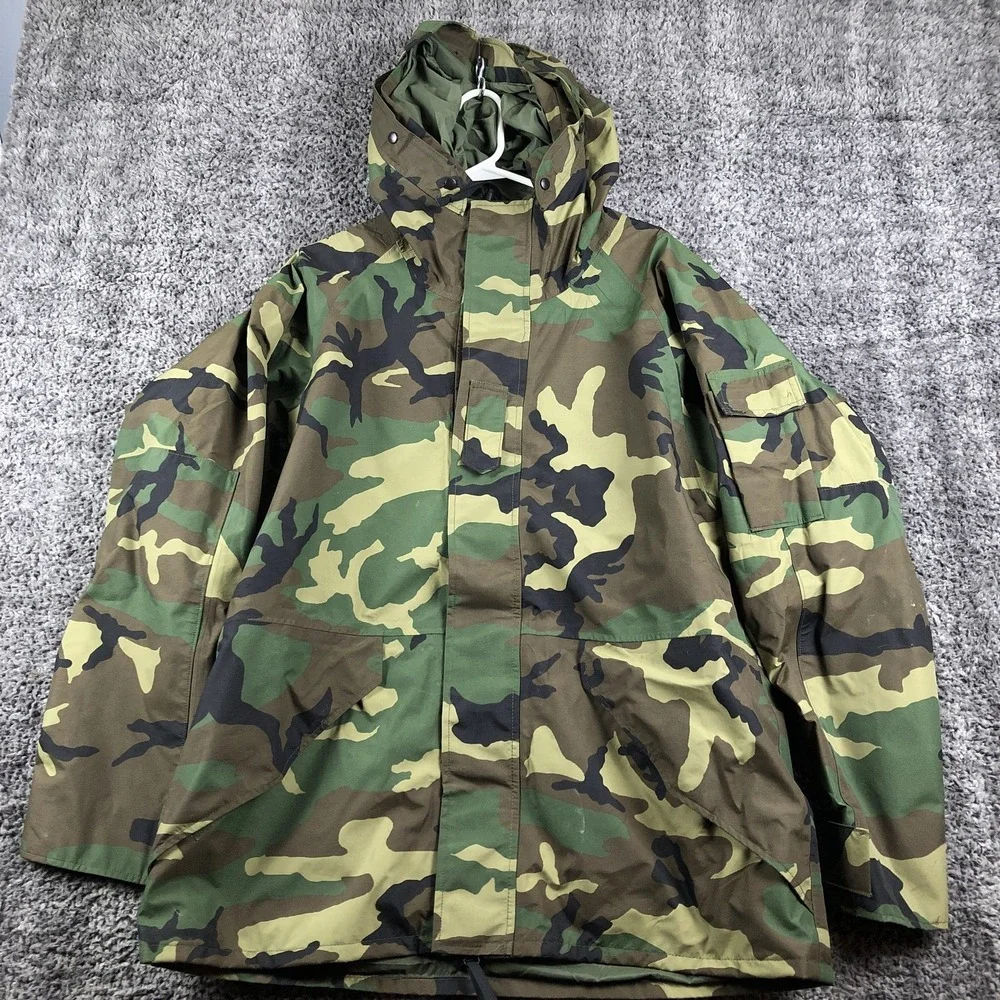 Vintage US Army ECWCS‎ Cold Weather Parka Coat Mens Large Green Hooded Camo